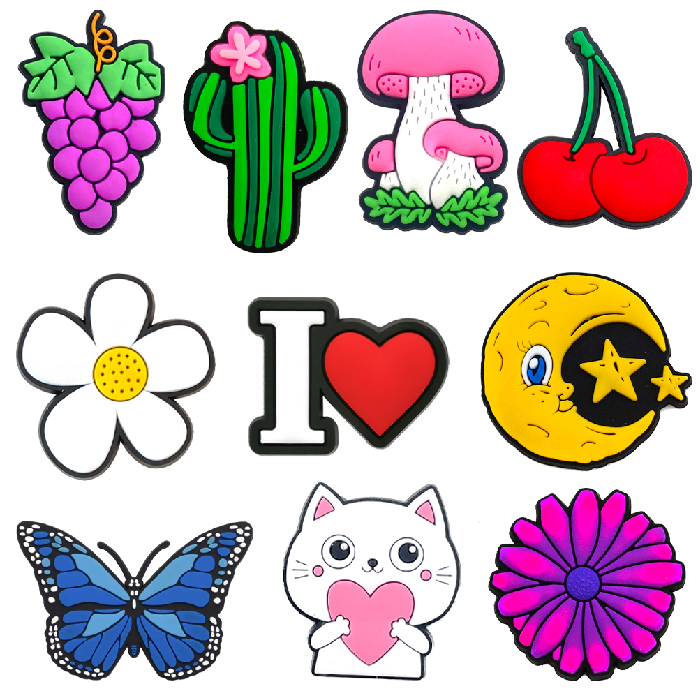 MEIDJ ชาร์มส์ หัวเข็มขัดพลาสติก PVC สำหรับรองเท้าแตะ ออกแบบลายการ์ตูนดอกไม้