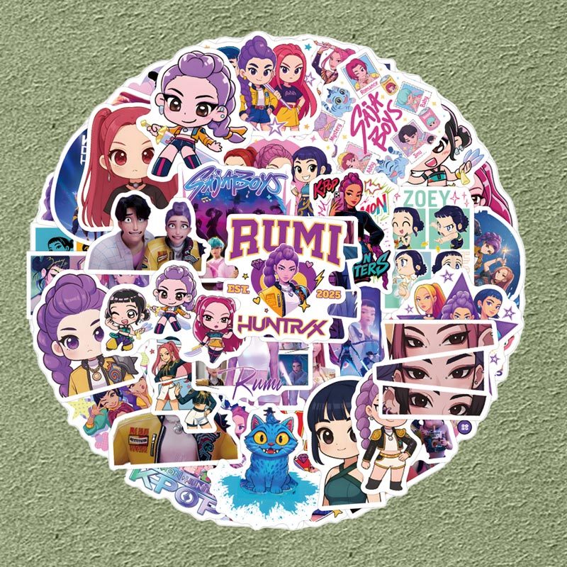 56PCS การ์ตูนร้อน KPop Demon Hunters สติกเกอร์สําหรับเด็กกันน้ํา DIY แฟชั่น Doodle Decals สติกเกอร์
