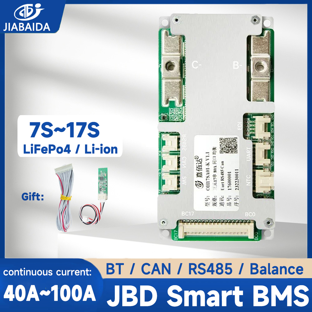 JBD BMS 8S 24V 7S 10S 13S 16S 48V 17S LiFePo4 Li-ion jiabaida สมาร์ท BMS BT Balance RS485 CAN UART