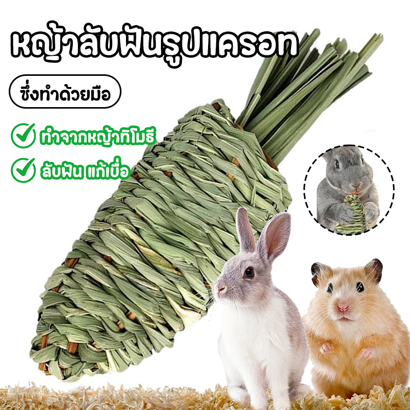 🐰ของเล่นสัตว์เลี้ยง หญ้ากรามรูปแครอท ของเล่นกระต่ายแฮนด์เมด ฟันกรามลดกัดกรง ปลอดภัย ธรรมชาติไม่ฟอกขาว