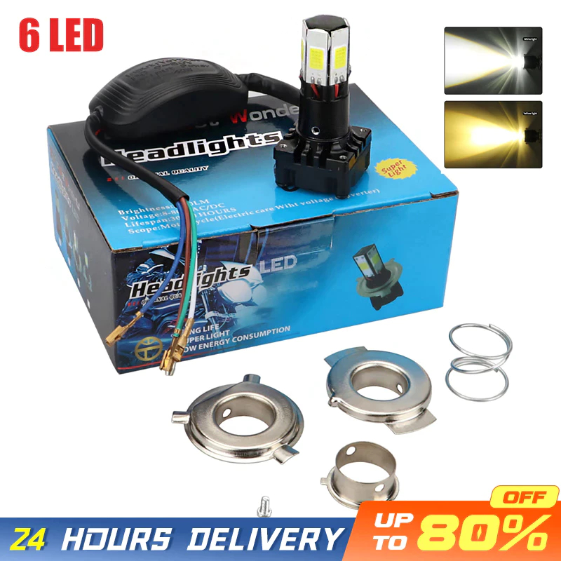 ไฟหน้ามอเตอร์ไซค์LED สีขาว 40W ไฟหน้า LED ไฟส่องสว่าง หลอดไฟหน้า รุ่น 6 ชิพ ไฟหน้ารถม Motorcycle Light