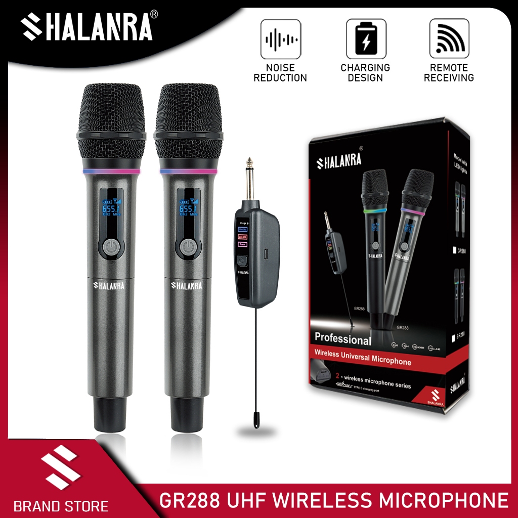 SHALANRA GR288 Professional UHF ไมโครโฟนไร้สาย 150m ไมโครโฟนไร้สายแบบชาร์จไฟได้เหมาะสําหรับคาราโอเกะเวทีแสดง