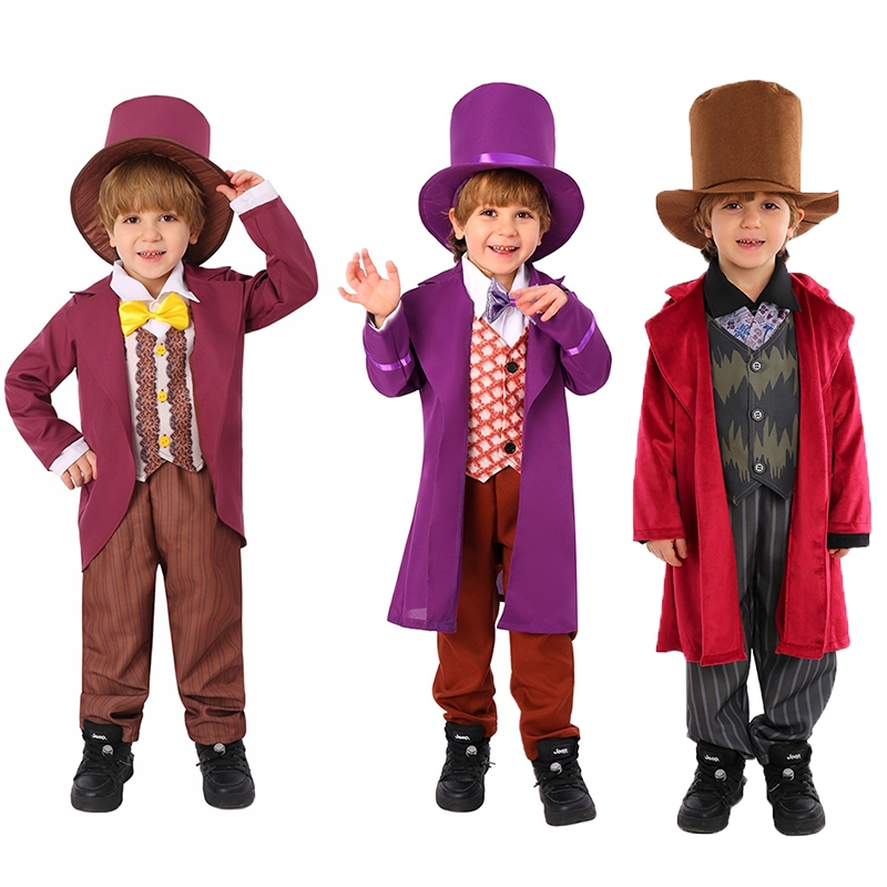 ชุดแต่งกายธีม Red Charlie และโรงงานช็อกโกแลตของ Willy Wonka สำหรับงานHALOWEENและวันเกิด มาพร้อมหมวกW