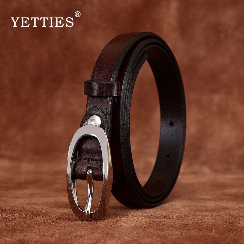 YETTIES เข็มขัดแฟชั่นสำหรับสตรี ทำจากหนังวัวแท้ 100%, กว้าง 1.8 เซนติเมตร มีเหล็