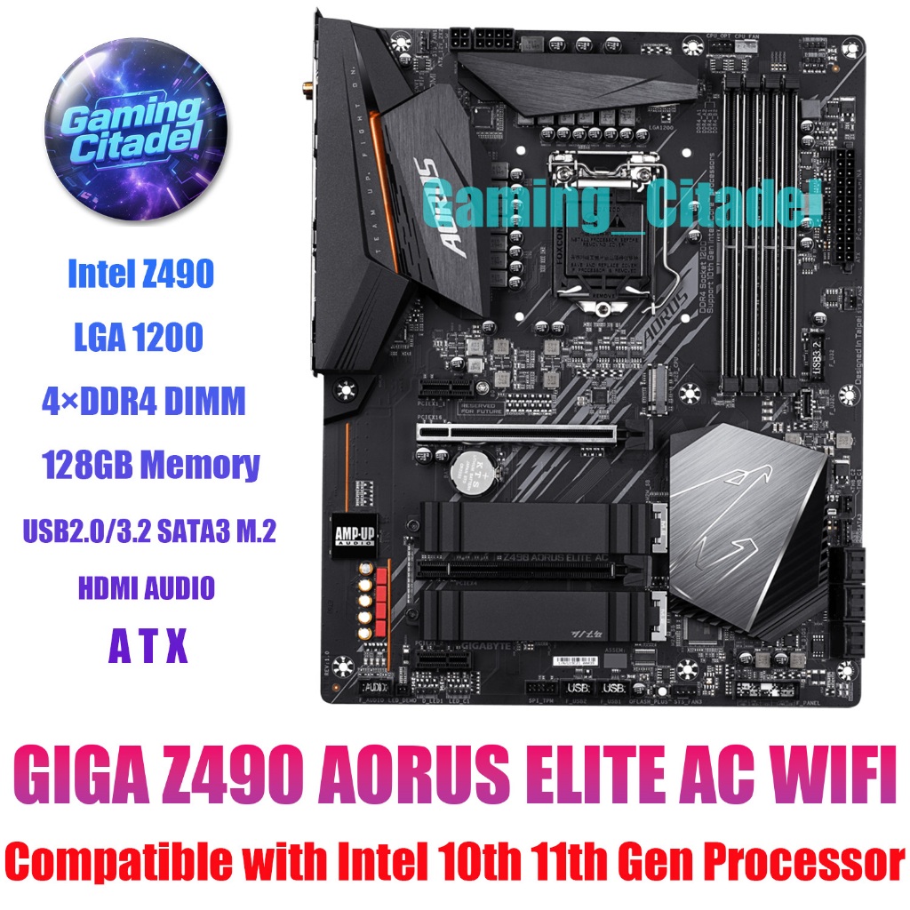 ใช้ GIGABYTE Z490 AORUS ELITE AC WIFI DDR4 ATX Z490 LGA 1200 เข้ากันได้กับโปรเซสเซอร์ Intel 10th 11t