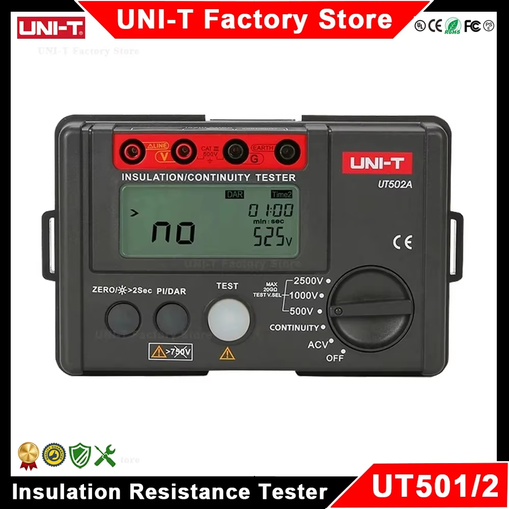 UNI-T UT502A UT502C UT501A UT501C เครื่องทดสอบความต้านทานฉนวนดิจิตอล Megohm Meter ฉนวนกันความร้อนควา