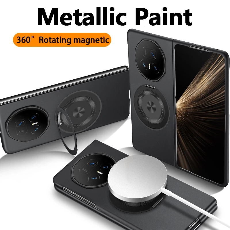 Luxury Metallic สี Bracket เคสโทรศัพท์สําหรับ Honor Magic V6 V5 V3 V2 Vs3 Vs2 Ultrathin 360 องศาหมุนแม่เหล็ก Matte Cover Hard PC Shell