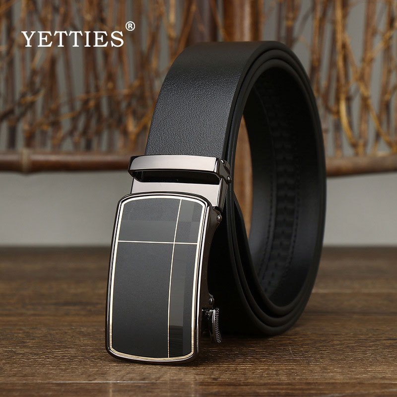 YETTIES เข็มขัดผู้ชาย หนังวัวแท้ หัวเข็มขัดอัตโนมัติ กว้าง 3.5 ซม. ใส่ลําลองหรือทํางาน