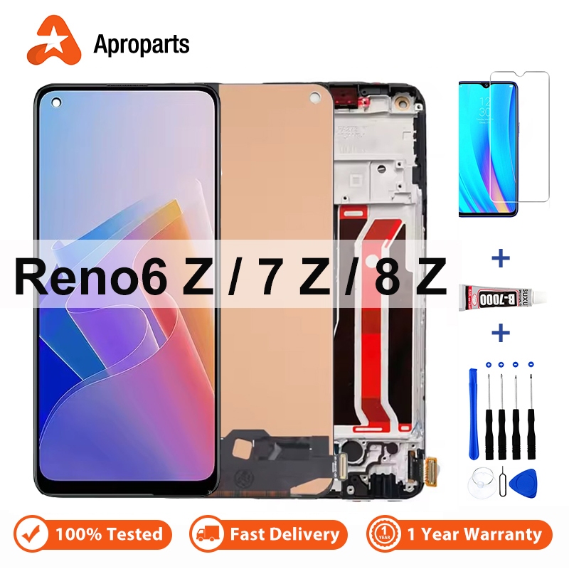 จอแสดงผล LCD สําหรับ OPPO Reno6 Reno7 Reno8 Reno 6 7 8 Z 6Z 7Z 8Z 5G CPH2237 การประกอบจอสัมผัส Digitizer กรอบ