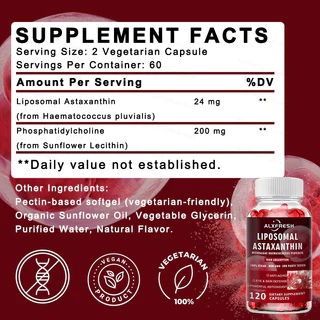 Liposomal Astaxanthin 24mg- รองรับสารต้านอนุมูลอิสระ ผิว สมอง ตา ภูมิคุ้มกัน อาหารเสริมเพื่อสุขภาพ