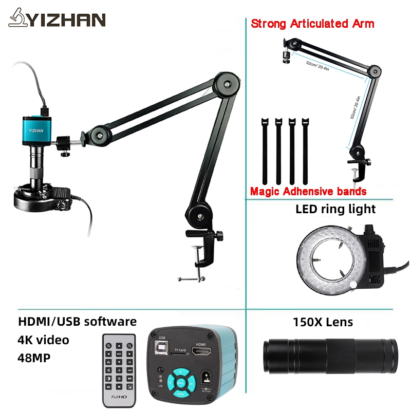 YIZHAN กล้องจุลทรรศน์ดิจิทัล 4K 1080P 2160P HDMI USB TYPE-C 60FPS กล้องจุลทรรศน์วิดีโอดิจิตอลตาเดียว สำหรับการซ่อมโทรศัพท์มือถือ กล้องจุลทรรศน์ดิจิทัลอิเล็กทรอนิกส์