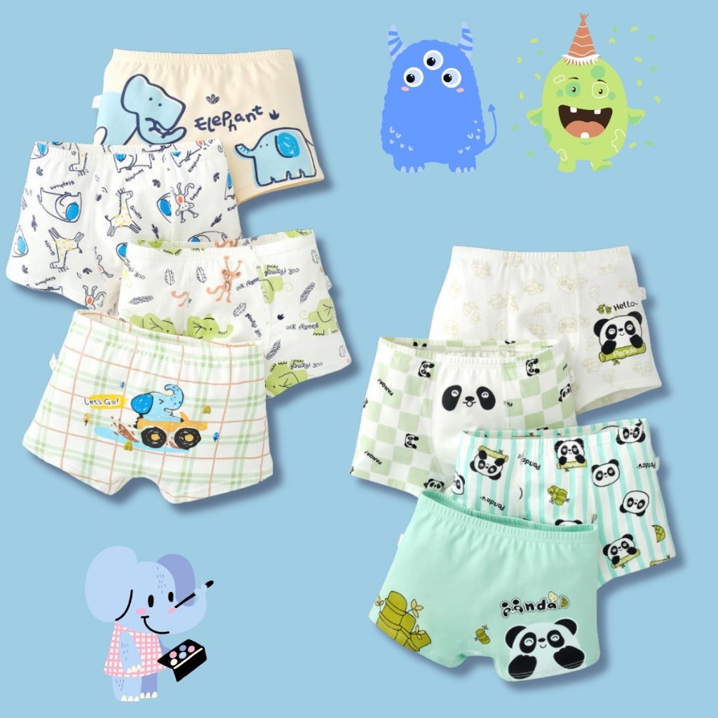 ชุดกางเกงในบ็อกเซอร์สำหรับเด็กผู้ชายใหม่ ผ้าฝ้ายระบายอากาศ 2 ชิ้น กางเกงในสั้นสำหรับเด็กผู้ชาย อายุ 3-10 ปี