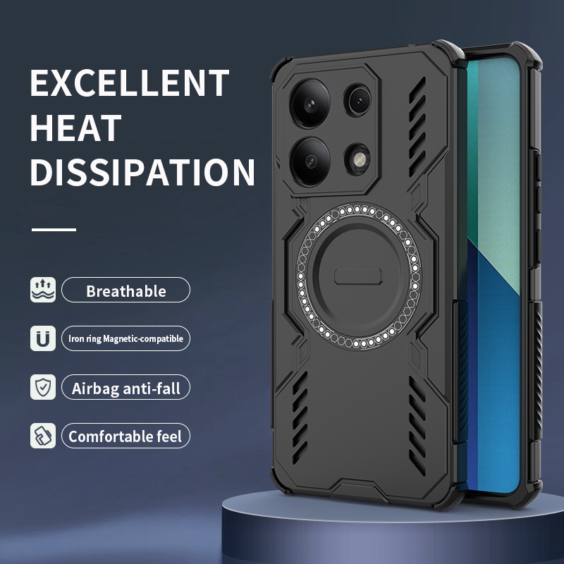 เคสโทรศัพท์เกราะกระจายความร้อนสําหรับ Redmi Note13 4G ปกป้องเลนส์และพร้อมฟังก์ชั่นดึงดูดแม่เหล็ก