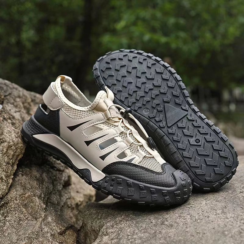 รองเท้าแตะผู้ชายลําลองกลางแจ้ง Openwork Water Shoes Breathable Mesh Fabric Mens Shoes#H102