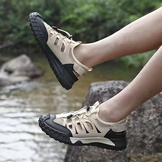 รองเท้าแตะผู้ชายลําลองกลางแจ้ง Openwork Water Shoes Breathable Mesh Fabric Mens Shoes#H102