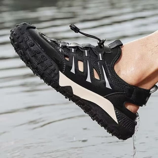 รองเท้าแตะผู้ชายลําลองกลางแจ้ง Openwork Water Shoes Breathable Mesh Fabric Mens Shoes#H102