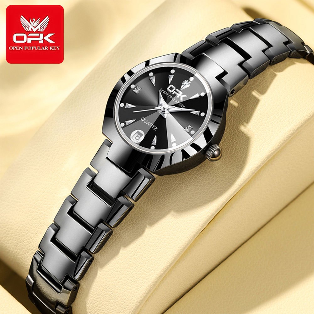 OPK นาฬิกาข้อมือผู้หญิง ต้นฉบับ กันน้ำ เรืองแสง สีดำ แฟชั่น เทรนดี้ นาฬิกาของขวัญสำหรับผู้หญิง 8105