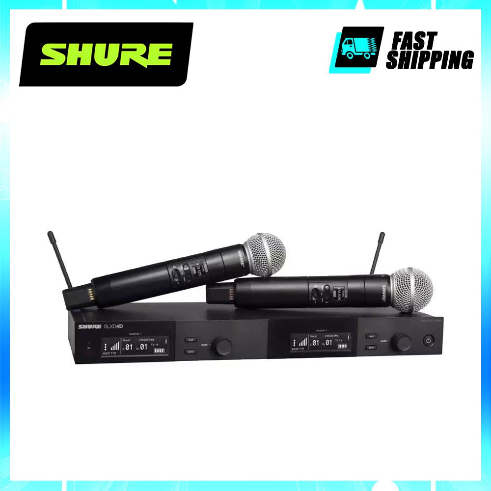 Shure SLXD24D/SM58 ระบบไร้สายแบบสองช่องพร้อมไมโครโฟนไร้สายแบบมือถือสองช่อง