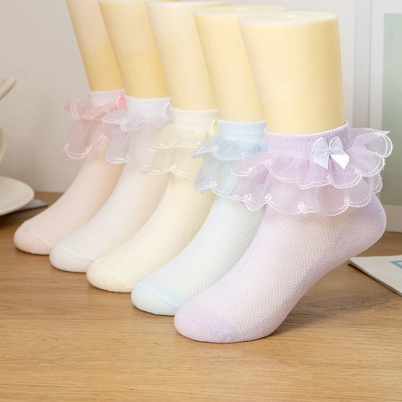 พร้อมส่ง✨✨ถุงเท้าผ้าฝ้ายตาข่ายขอบลูกไม้สำหรับเด็กผู้หญิง สไตล์เกาหลี ถุงเท้าเด็ก ถุงเท้าลูกไม้