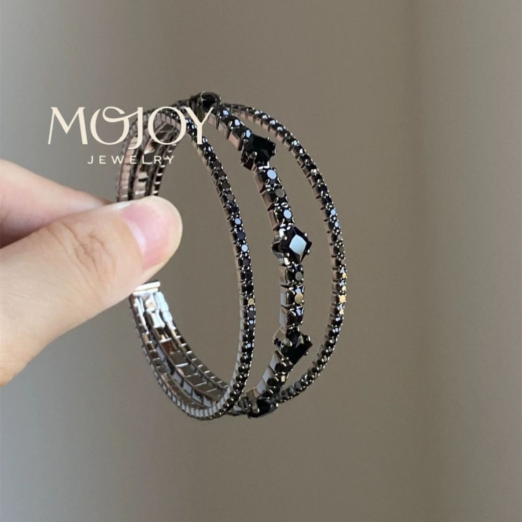 สร้อยข้อมือเพชรสีดำประกายหรูหรา ปรับขนาดได้ สําหรับผู้หญิง ในวันหยุดหรือเป็นของขวัญ