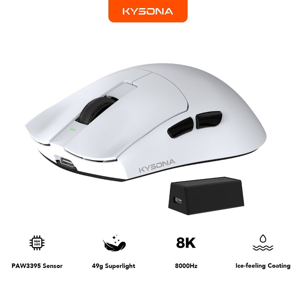 KYSONA Jupiter Pro Gaming Mouse 26000 DPI 8000Hz PAW3395 49g Super-light Weight Tri-Mode 2.4G ไร้สาย