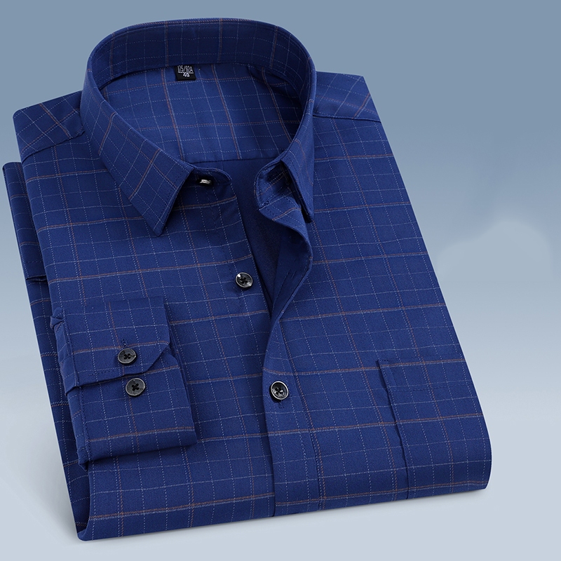 เสื้อเชิ้ตแขนยาวลายสก๊อต slim fit สไตล์เกาหลี สำหรับการทำงานในออฟฟิศ พร้อมไซส์พิเศษ - รูปที่ 2