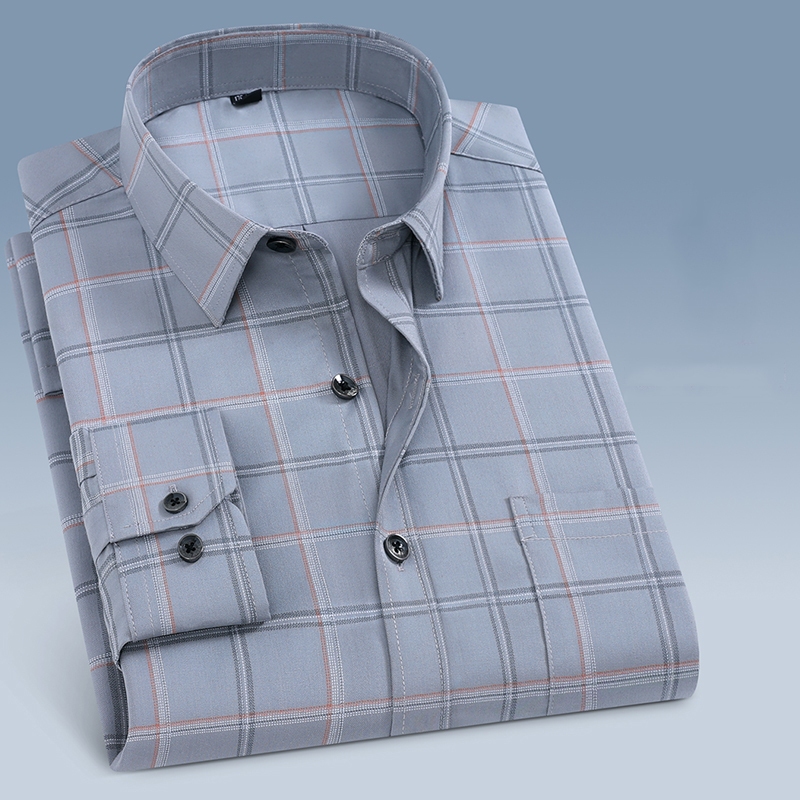 เสื้อเชิ้ตแขนยาวลายสก๊อต slim fit สไตล์เกาหลี สำหรับการทำงานในออฟฟิศ พร้อมไซส์พิเศษ - รูปที่ 3