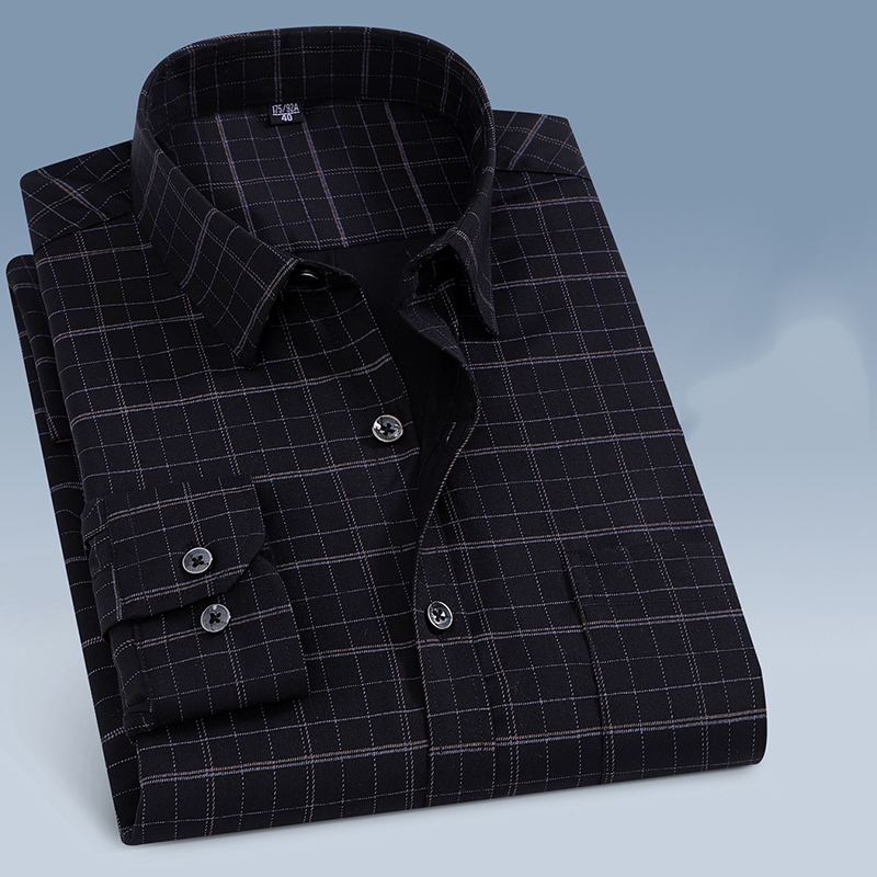 เสื้อเชิ้ตแขนยาวลายสก๊อต slim fit สไตล์เกาหลี สำหรับการทำงานในออฟฟิศ พร้อมไซส์พิเศษ - รูปที่ 5