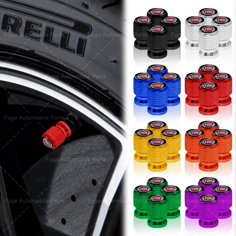 4pcs โลโก้รถยางป้องกันหมวกเกลียวจัดแต่งทรงผมล้อรถ Tyre Stem สําหรับ Fiat Panda Bravo Punto Croma 500