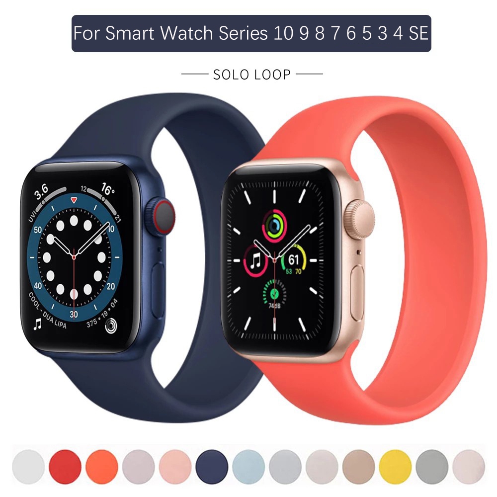 Solo Loop สายซิลิโคนยืดหยุ่น สําหรับ Apple Watch Series 10/9/8/7/6/5/4/3/SE/Ultra 2 ขนาด 40/41/42/44/45/46/49 มม.