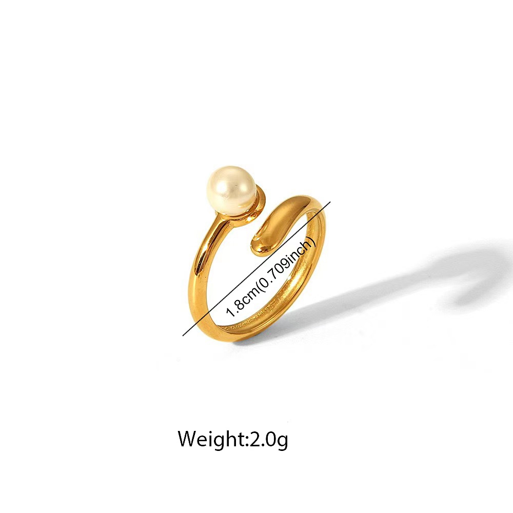 แหวนสแตนเลสปรับขนาดได้ ประดับมุก กันน้ํา กันเหงื่อ ไม่ลอก ไม่ดํา เรียบง่าย เข้ากับทุกสไตล์ สําหรับผู้หญิง - รูปที่ 5