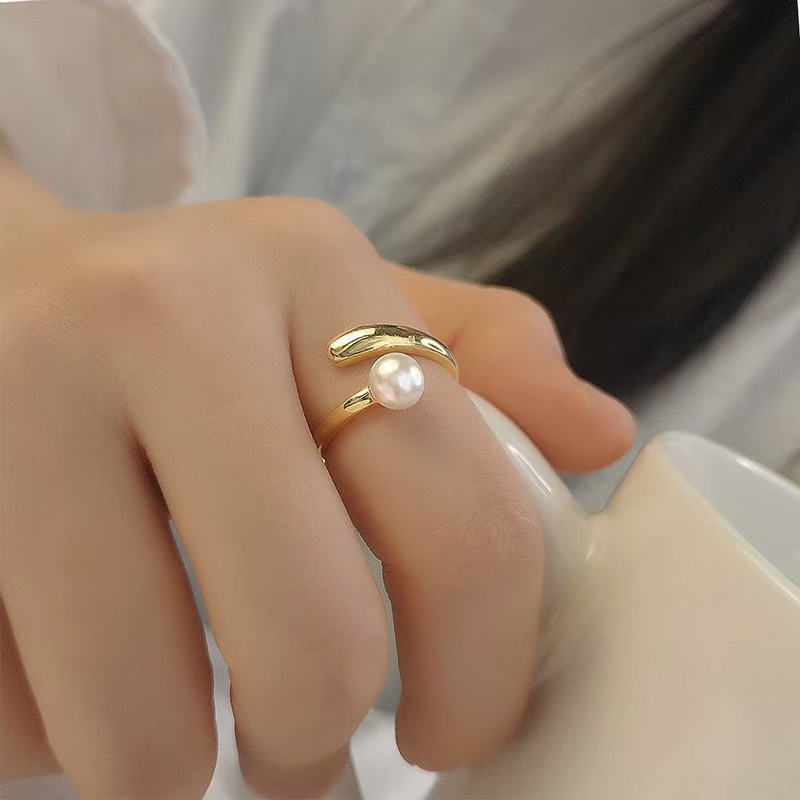 แหวนสแตนเลสปรับขนาดได้ ประดับมุก กันน้ํา กันเหงื่อ ไม่ลอก ไม่ดํา เรียบง่าย เข้ากับทุกสไตล์ สําหรับผู้หญิง - รูปที่ 2