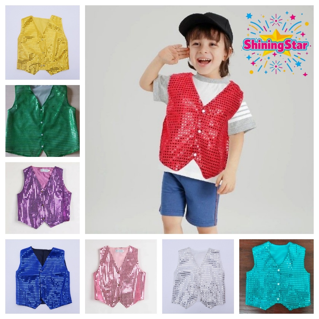 เสื้อกั๊กกลิตเตอร์สําหรับเด็ก ใส่เต้นแจ๊สหรือการแสดงบนเวที