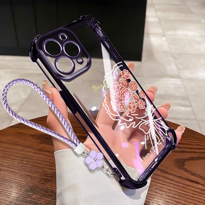 YBDเคสโทรศัพท์สําหรับiPhone 14 Pro Max 13 Pro Max 12 Pro Max 11 Pro MaxสีชมพูRose Dandelion Anti Fall Full Protection Clearปกหลัง - รูปที่ 3