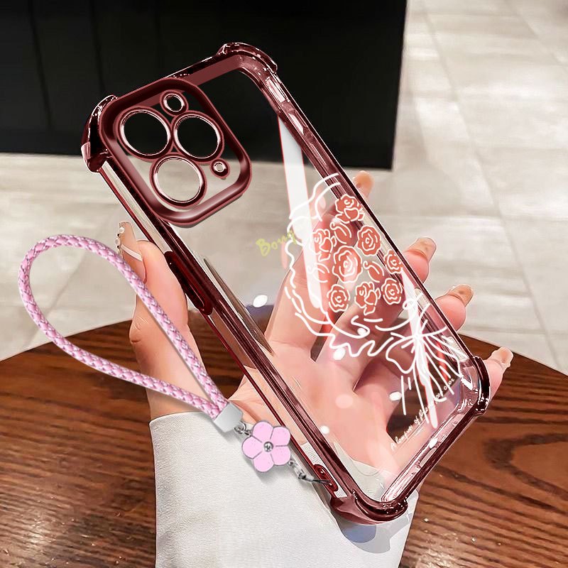 YBDเคสโทรศัพท์สําหรับiPhone 14 Pro Max 13 Pro Max 12 Pro Max 11 Pro MaxสีชมพูRose Dandelion Anti Fall Full Protection Clearปกหลัง - รูปที่ 4