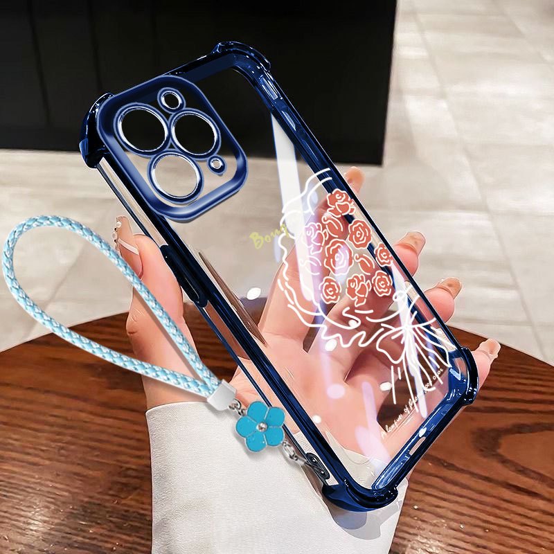 YBDเคสโทรศัพท์สําหรับiPhone 14 Pro Max 13 Pro Max 12 Pro Max 11 Pro MaxสีชมพูRose Dandelion Anti Fall Full Protection Clearปกหลัง - รูปที่ 5