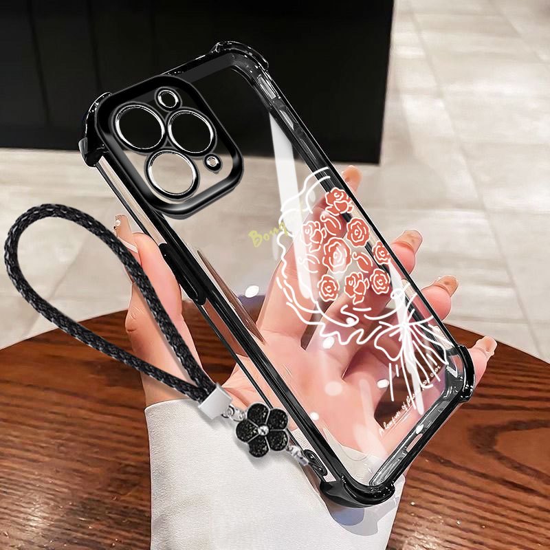 YBDเคสโทรศัพท์สําหรับiPhone 14 Pro Max 13 Pro Max 12 Pro Max 11 Pro MaxสีชมพูRose Dandelion Anti Fall Full Protection Clearปกหลัง - รูปที่ 6