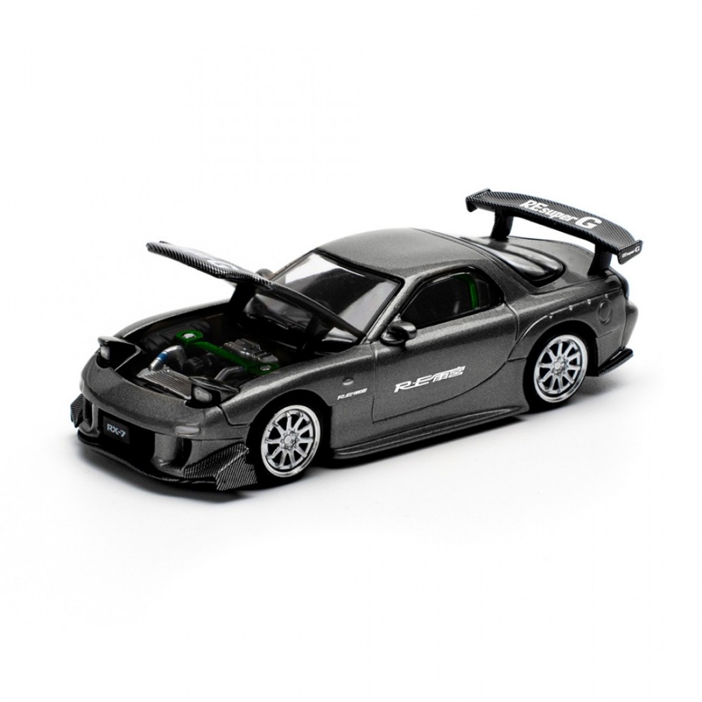 ป๊อปเรซ ราคา640255 1/64 MAZDA RX7 RE-AMEMIYA GUN METAL Diecast Scale รถโมเดล