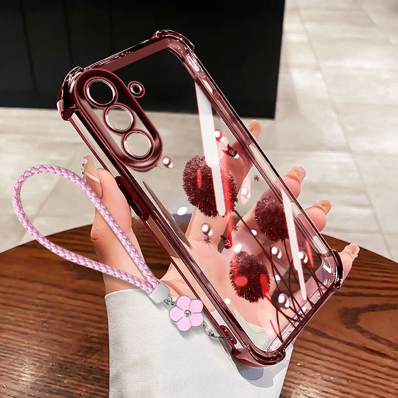 SAMSUNG YBDเคสโทรศัพท์สําหรับSamsung Galaxy A56 A36 A26 A34 A35 A54 A55 A24 A25 A37 A57 5GสีชมพูRose Dandelion Anti Fall Full Protection Clearปกหลัง