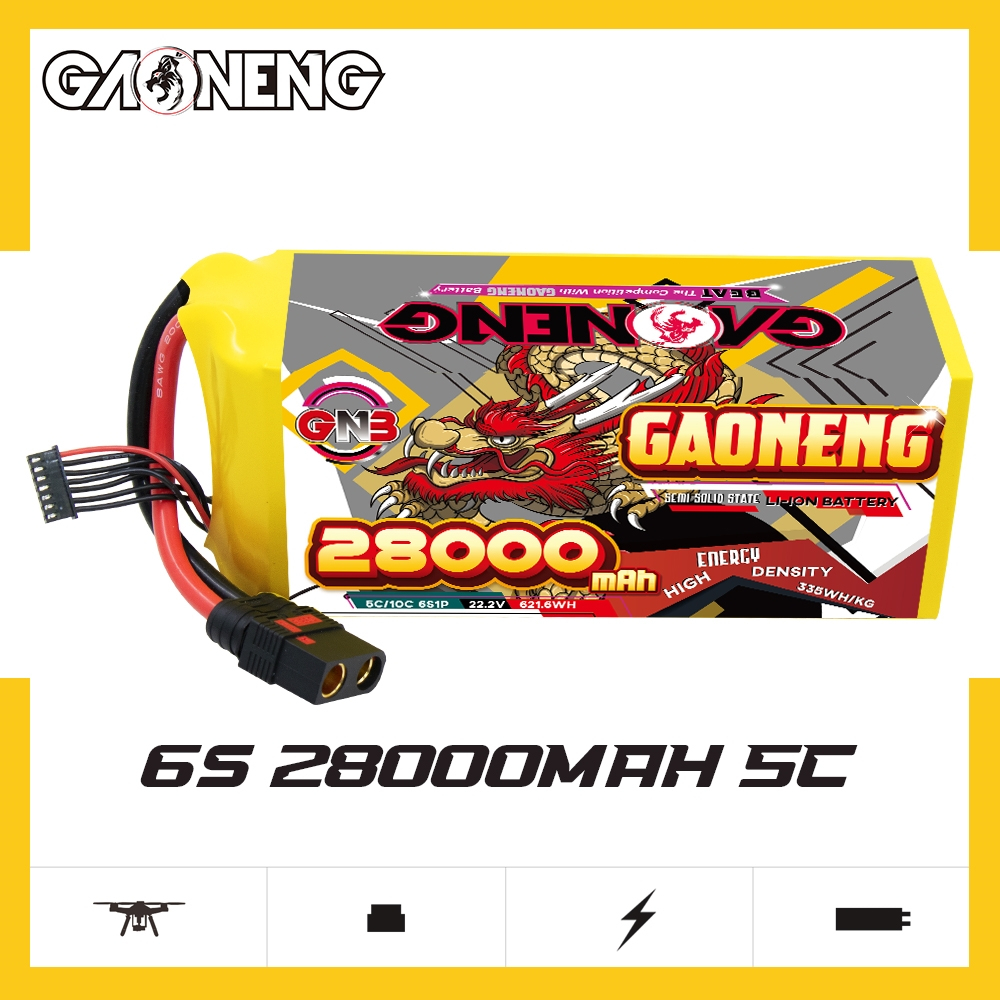GNB GAONENG 28000mAh 6S8S12S14S16S18S 22.2V 5C Drone Quadcopter Semi-Solid Lipo แบตเตอรี่ XT60/XT90/
