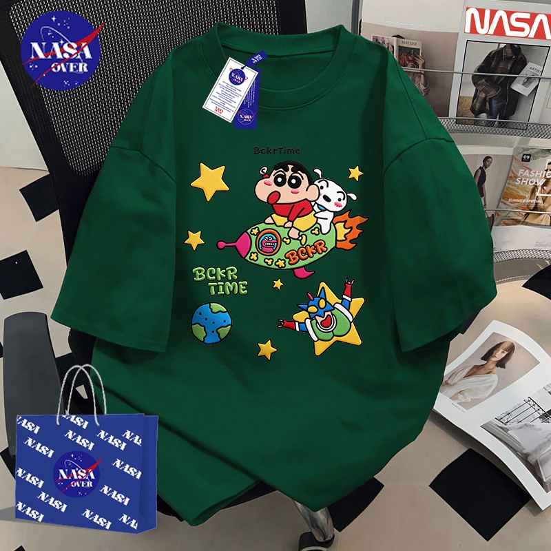 【พร้อมส่ง】🔥NASA คอกลม แขนสั้น ทรงโอเวอร์ไซส์ ผ้าฝ้ายแท้100% ใส่ได้ทั้งชายหญิง เสื้อ🚀ลายจรวด เสื้อยืดYG2860