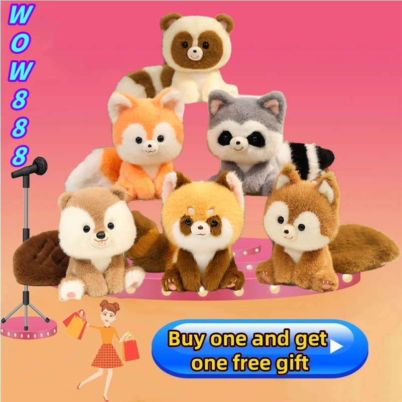 WOW888 กระรอก Raccoon Beaver Fox Panda ของเล่นตุ๊กตาสัตว์น่ารัก Plushie ตุ๊กตาเบาะข้อมือเด็กวันหยุด 
