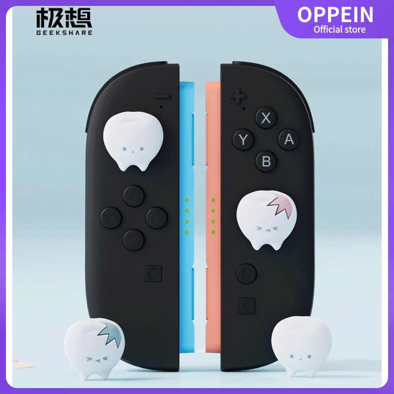 [GeekShare] สำหรับ Nintendo Switch 2 นิ้วมือจับหมวกชุด,ฟันน่ารักซิลิโคนนิ้วมือจับหมวก-4 แพ็ค