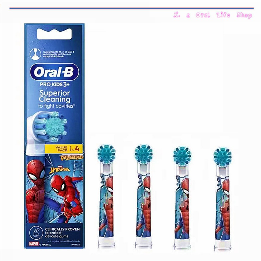Oral B Electric Kids หัวเปลี่ยนแปรงสีฟัน Spider-Man สําหรับเด็ก (แพ็ค 4 ชิ้น)