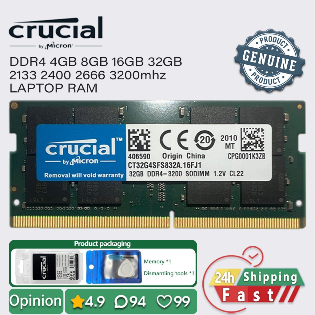 CRUCIAL ddr4 8g 16g 32g 4g 3200 2133 2400 2666 หน่วยความจําแล็ปท็อป sodimm ram
