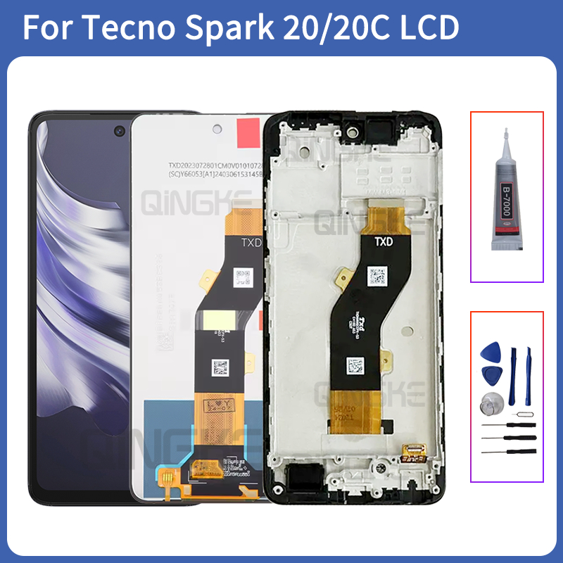 สําหรับ Tecno Spark 20 20C LCD BG7n BG7 จอแสดงผล Touch Screen Digitizer Assembly เปลี่ยน KJ5 KJ5n สํ