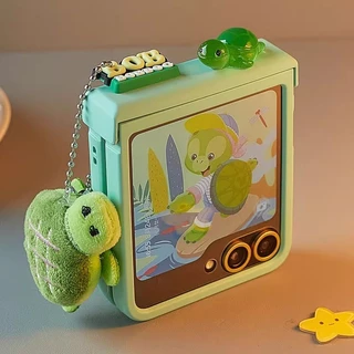 เคสโทรศัพท์มือถือป้องกันแบบรวมทุกอย่างสีเขียวพร้อมจี้รูปเต่าและฟิล์มป้องกัน กันกระแทกและกันฝุ่นระดับไฮเอนด์สำหรับ Samsung Galaxy Z Flip 8 Z Flip 5 Z Flip 6 Z Flip 7 zflip8 zflip6 zflip5/7