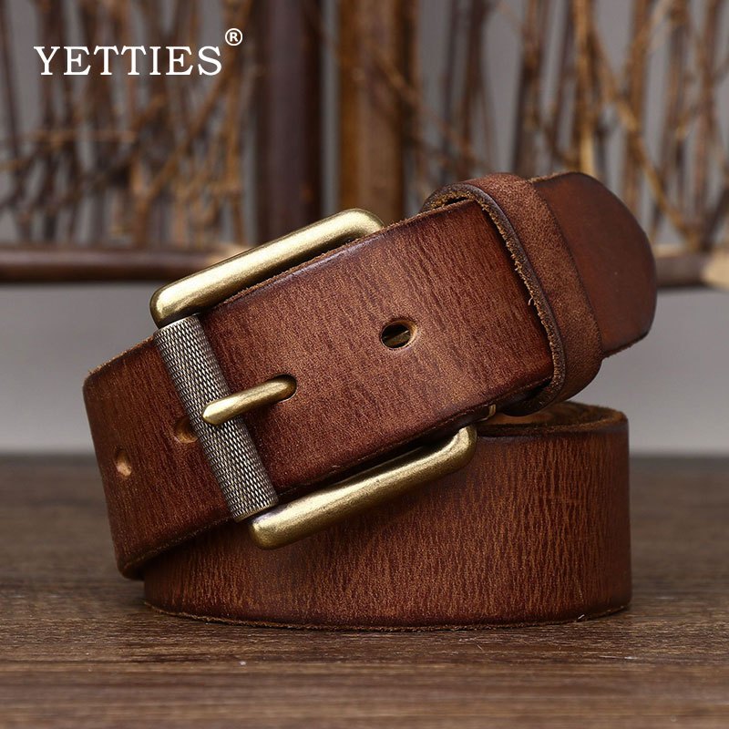 YETTIES เข็มขัดหนังวัวแท้ ขนาด 4.0 เซนติเมตร ดีไซน์ย้อนยุคและหรูหรา เหมาะสำหรับใส่กางเกงยีนส์