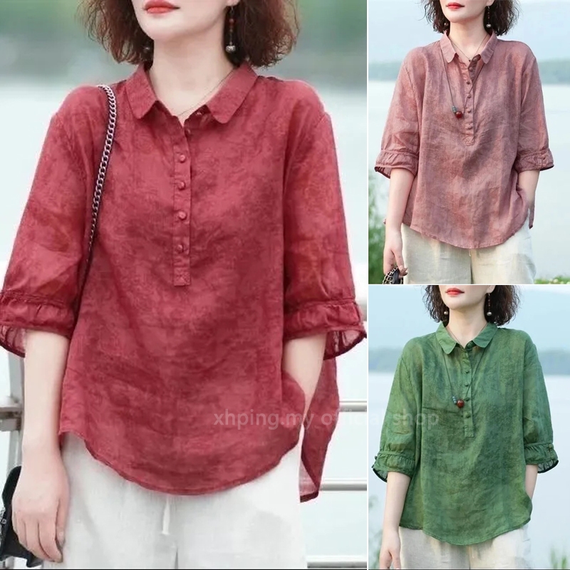 เสื้อเชิ้ตแขนสั้นระดับไฮเอนด์สําหรับฤดูร้อนสําหรับคุณแม่แฟชั่นคุณแม่เสื้อเบลาส์ผู้หญิงแบบบาง