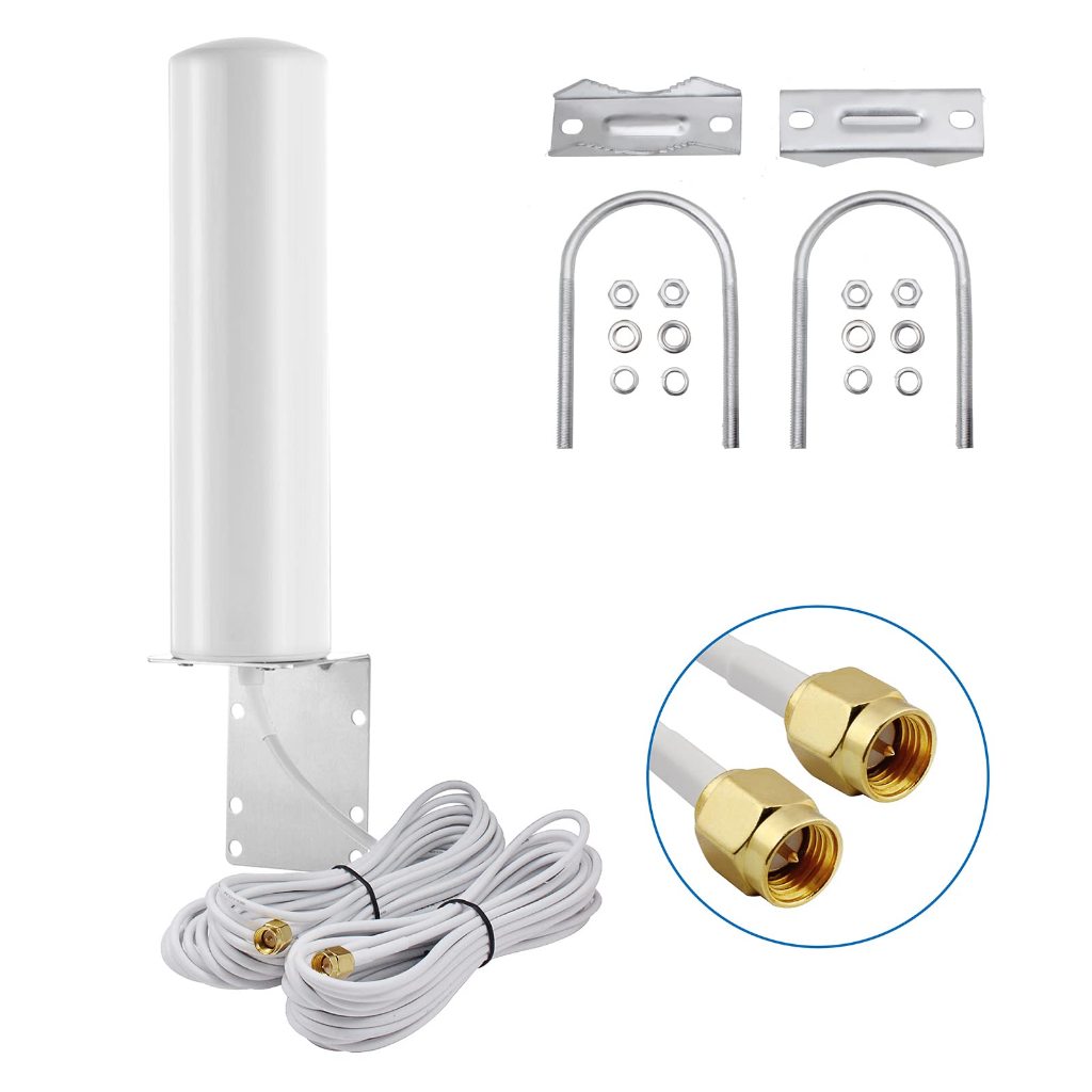 กําไรสูง 10-12dBi Dual SMA TS9 ชาย 698-2700 MHz 3G 4G LTE Omni-Directional Outdoor Pole/Wall Mount A